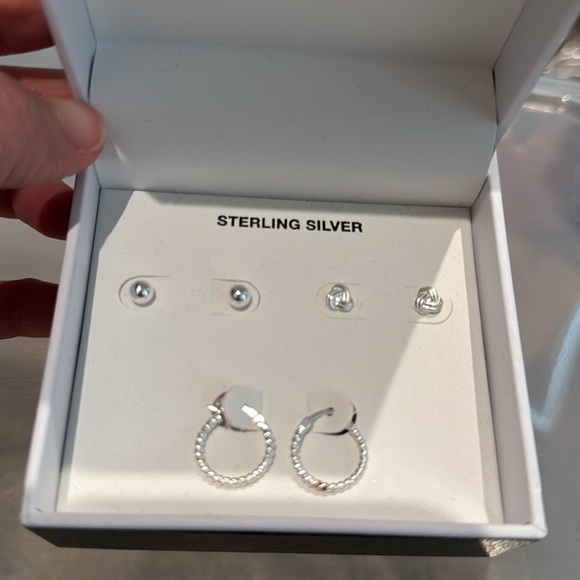 Polished Stud & Hoop Earrings Set in 18k Gold Over Sterling Silver - Picture 4 of 4